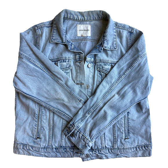 LUCKY BRAND Women Denim Tomboy Trucker Jacket CL Classic Light Acid Wash Jean - Picture 2 of 6